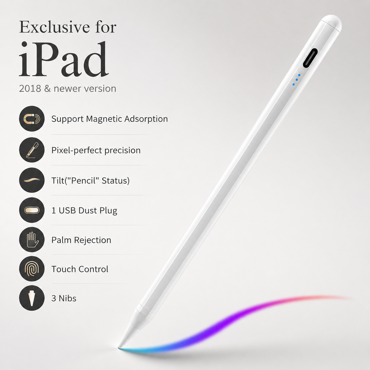 Premium Stylus Pen for Touchscreens Bluetooth Compatible Precision Tip Rechargeable Tablet Pencil Power Display Universal