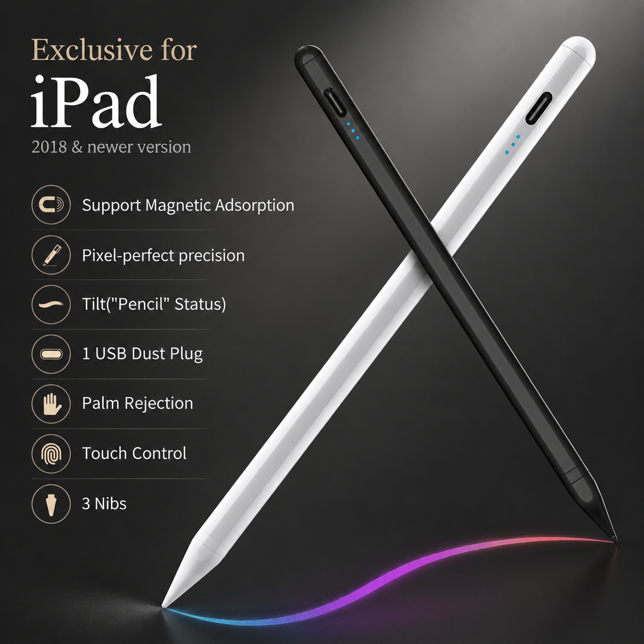 Premium Stylus Pen for Touchscreens Bluetooth Compatible Precision Tip Rechargeable Tablet Pencil Power Display Universal