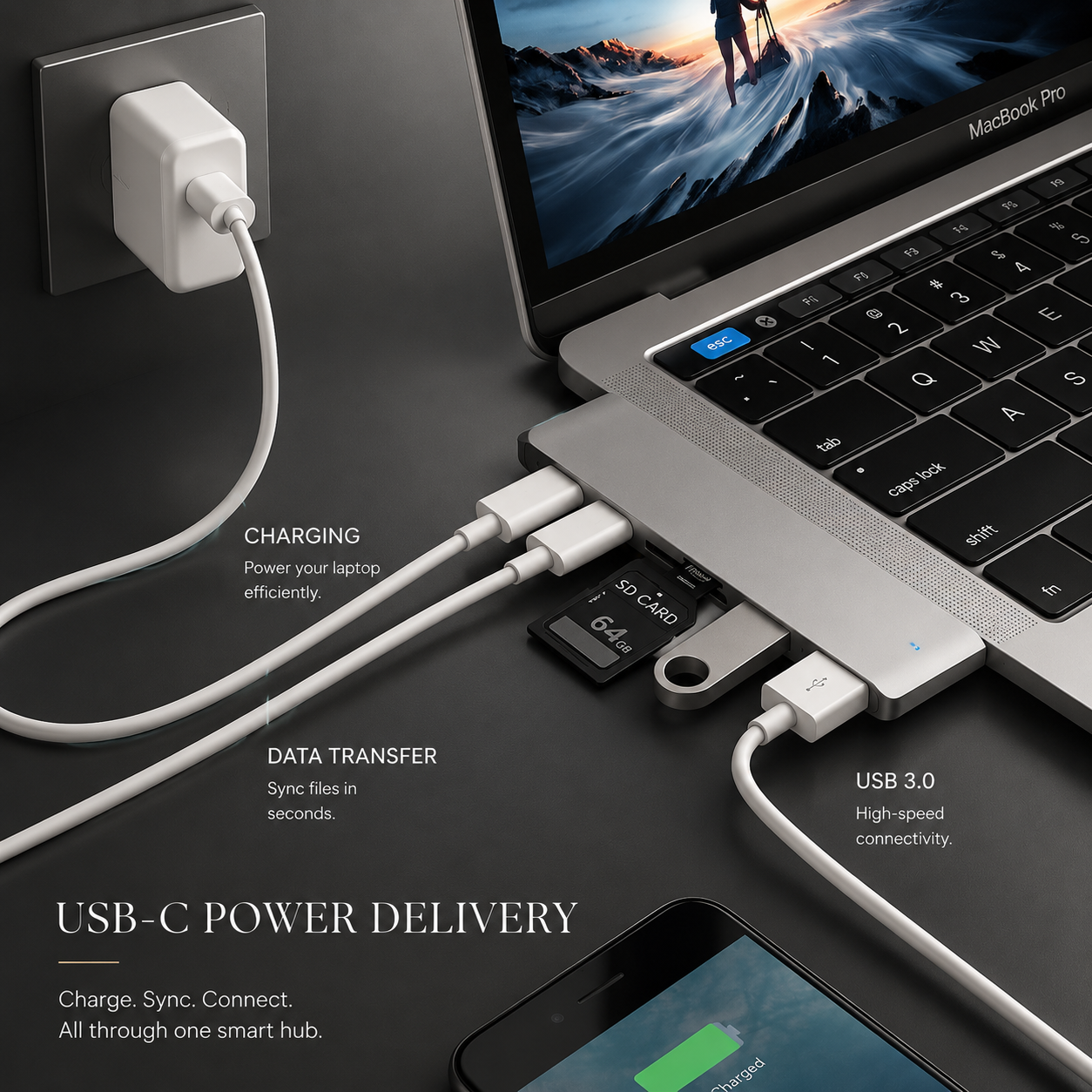 Premium USB C Hub HDMI 4K Adapter Thunderbolt Compatible USB 3 1 Multiport Dock PD Charging SD Reader Laptop Adapter