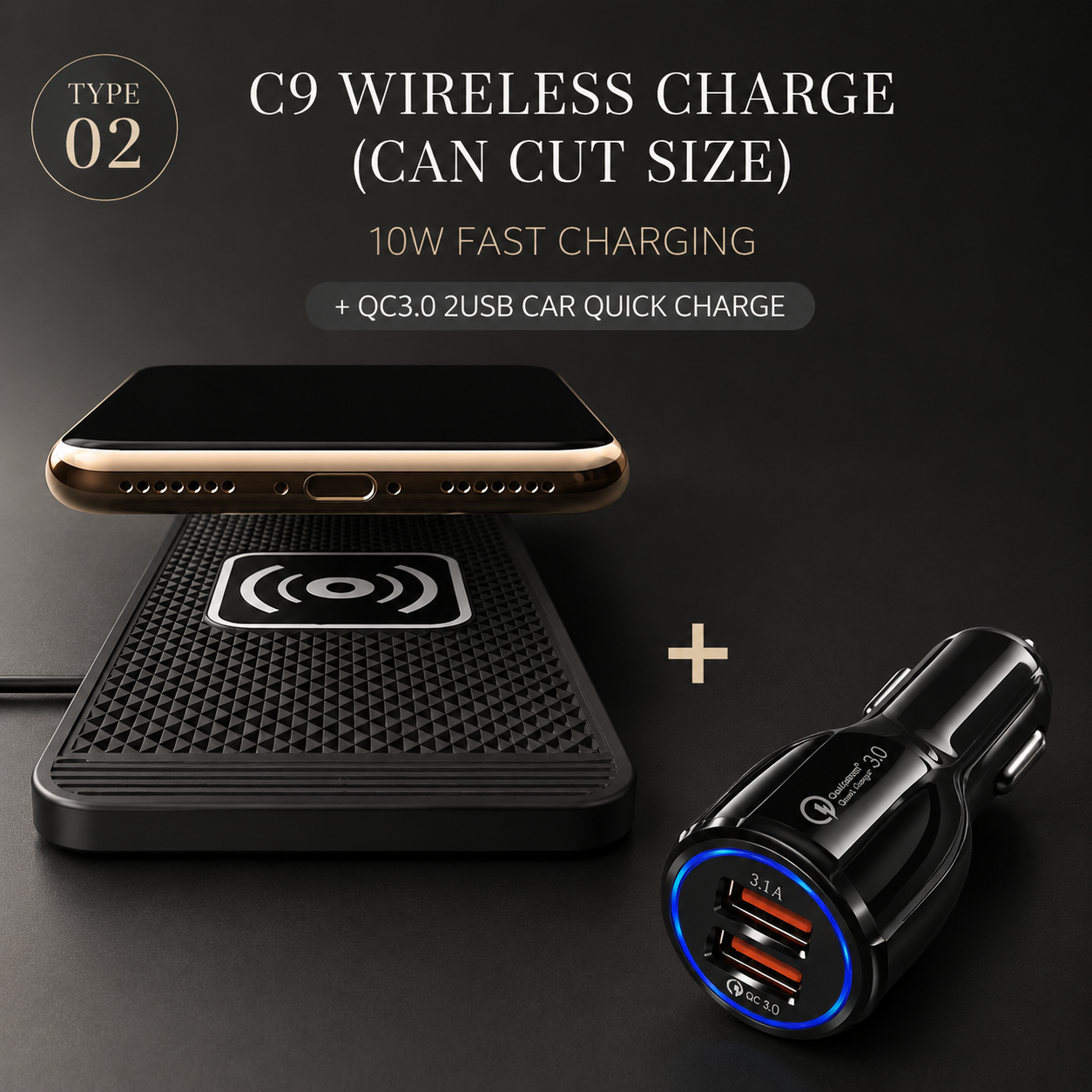 Premium Wireless Car Charger Fast Charging Anti Slip Silicone Pad Dashboard Charging Dock Smartphone Compatible