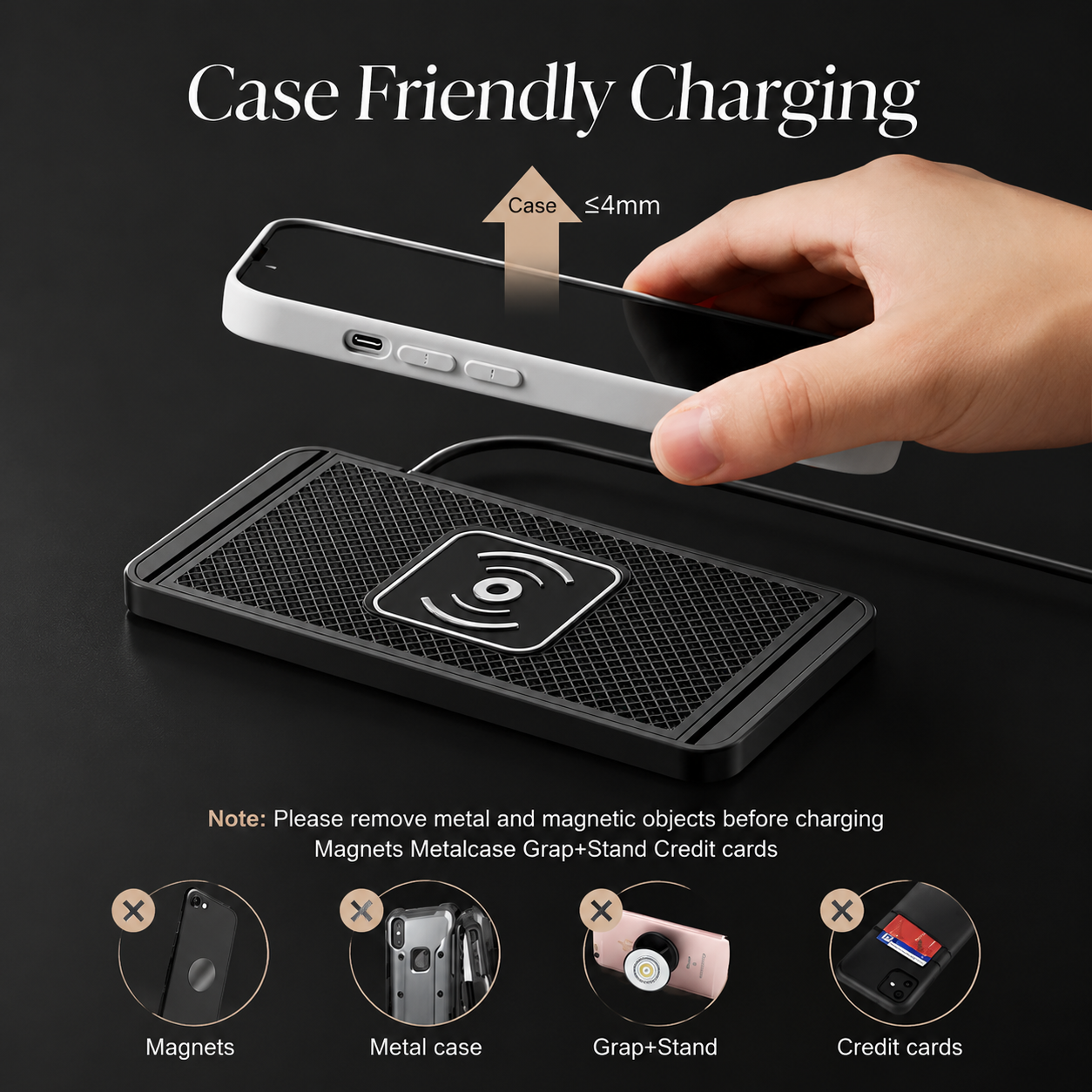 Premium Wireless Car Charger Fast Charging Anti Slip Silicone Pad Dashboard Charging Dock Smartphone Compatible