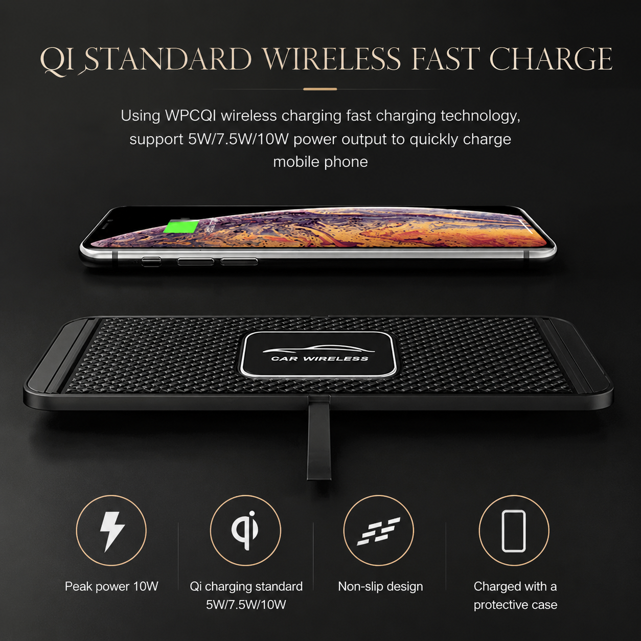 Premium Wireless Car Charger Fast Charging Anti Slip Silicone Pad Dashboard Charging Dock Smartphone Compatible
