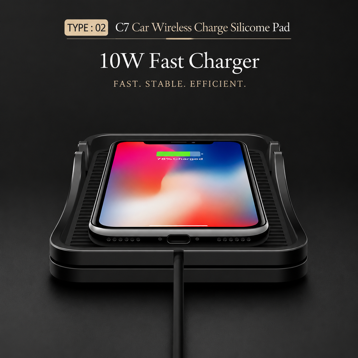 Premium Wireless Car Charger Fast Charging Anti Slip Silicone Pad Dashboard Charging Dock Smartphone Compatible