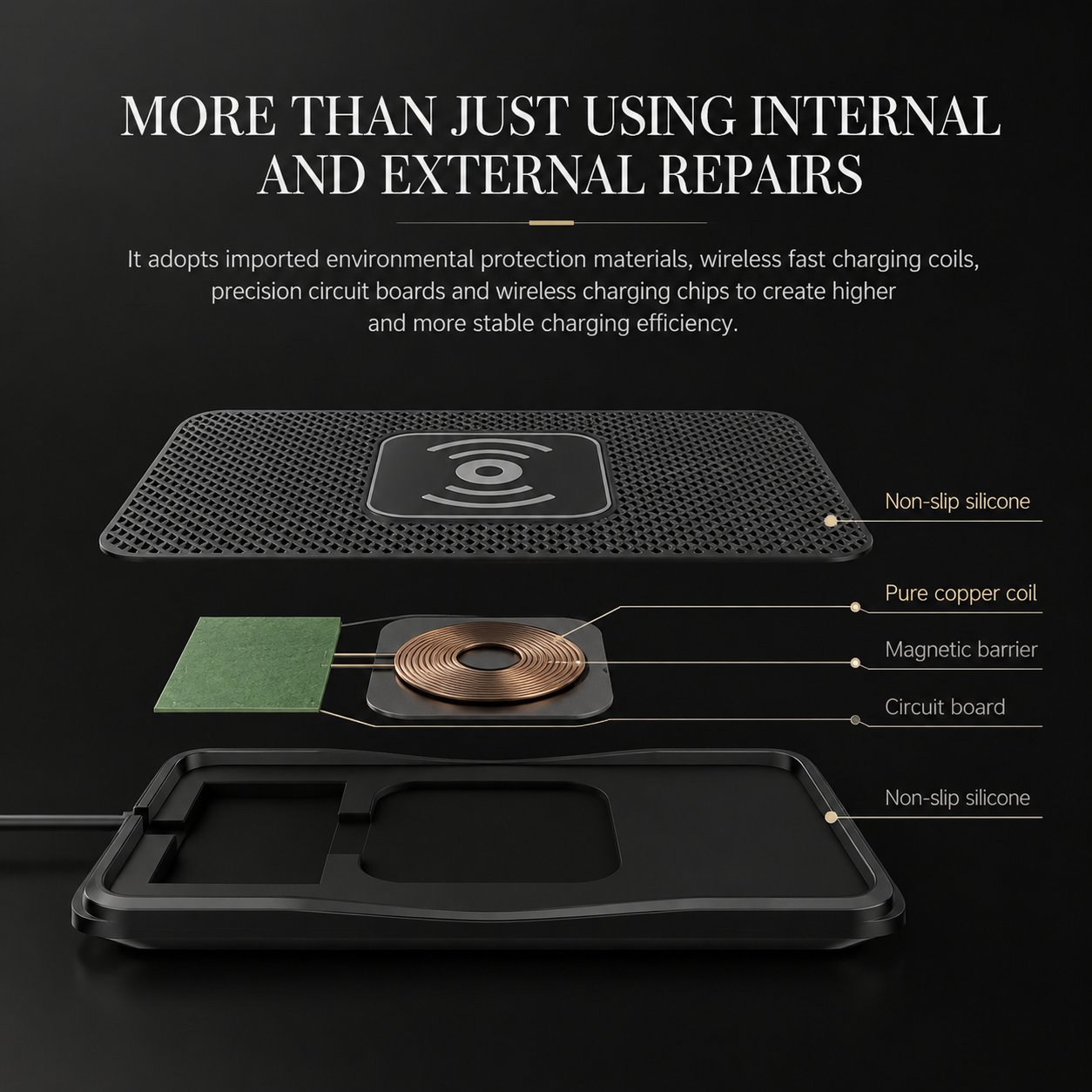 Premium Wireless Car Charger Fast Charging Anti Slip Silicone Pad Dashboard Charging Dock Smartphone Compatible