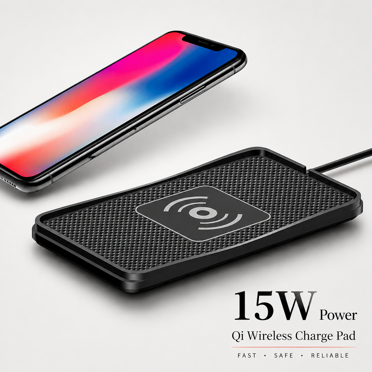 Premium Wireless Car Charger Fast Charging Anti Slip Silicone Pad Dashboard Charging Dock Smartphone Compatible
