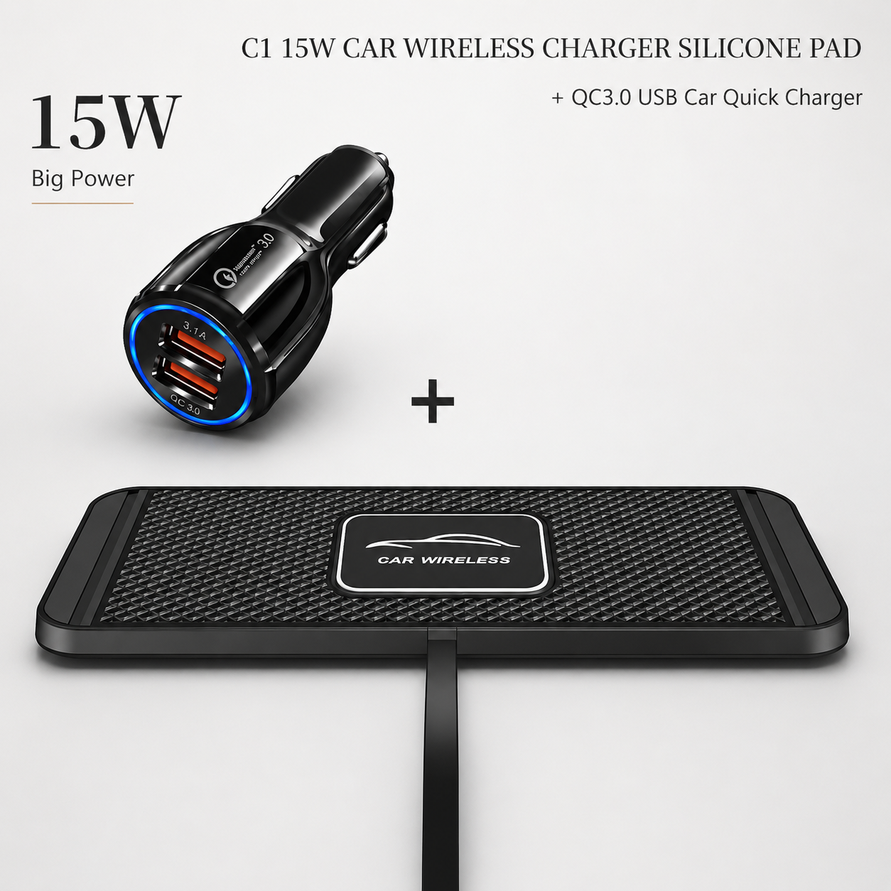 Premium Wireless Car Charger Fast Charging Anti Slip Silicone Pad Dashboard Charging Dock Smartphone Compatible