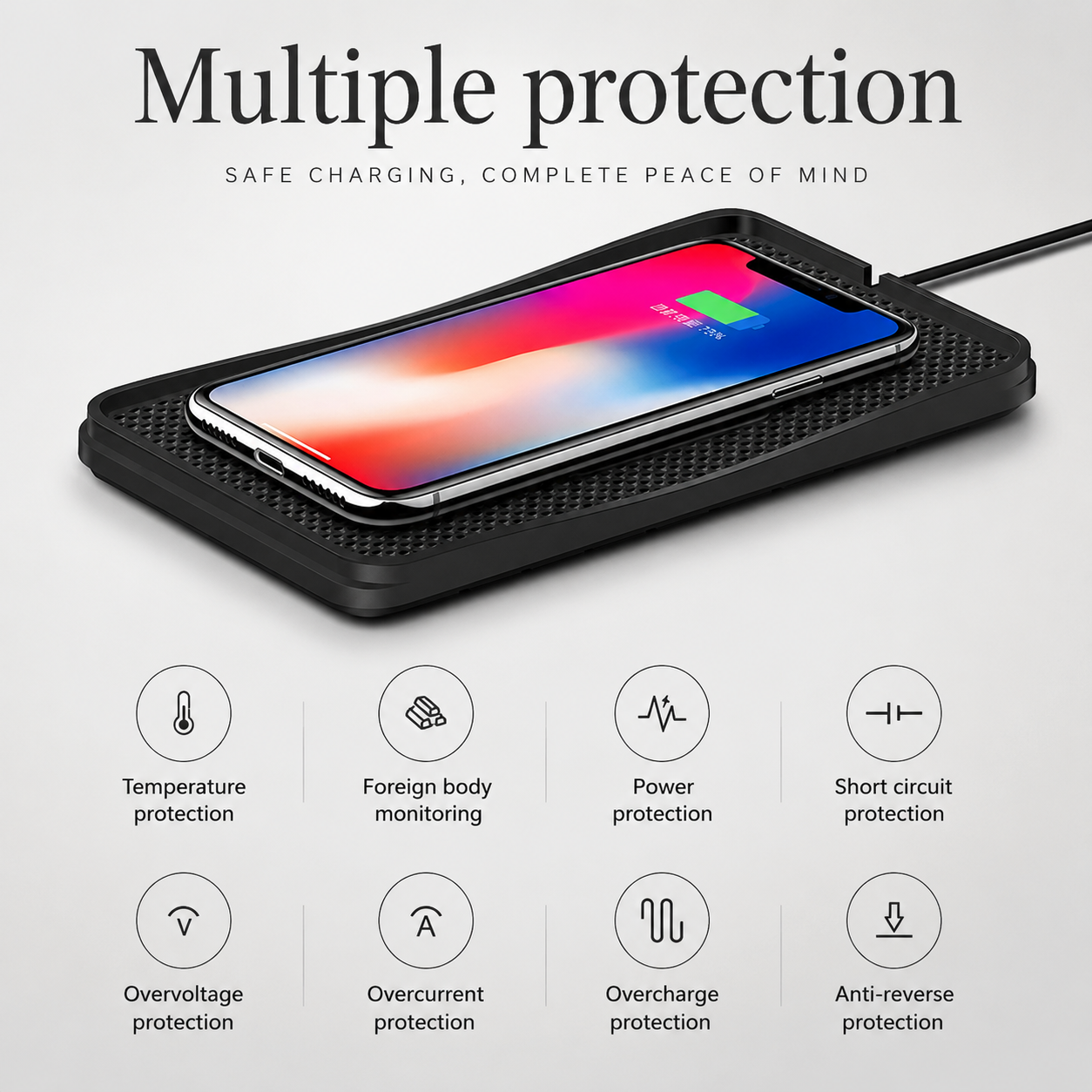 Premium Wireless Car Charger Fast Charging Anti Slip Silicone Pad Dashboard Charging Dock Smartphone Compatible