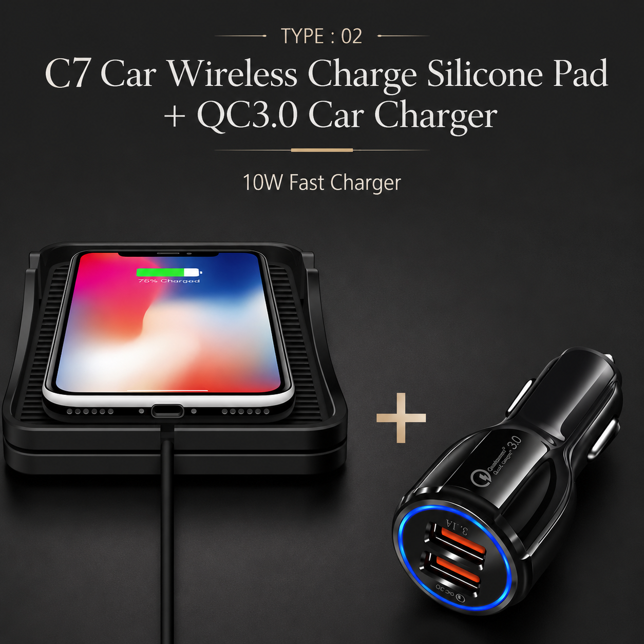 Premium Wireless Car Charger Fast Charging Anti Slip Silicone Pad Dashboard Charging Dock Smartphone Compatible
