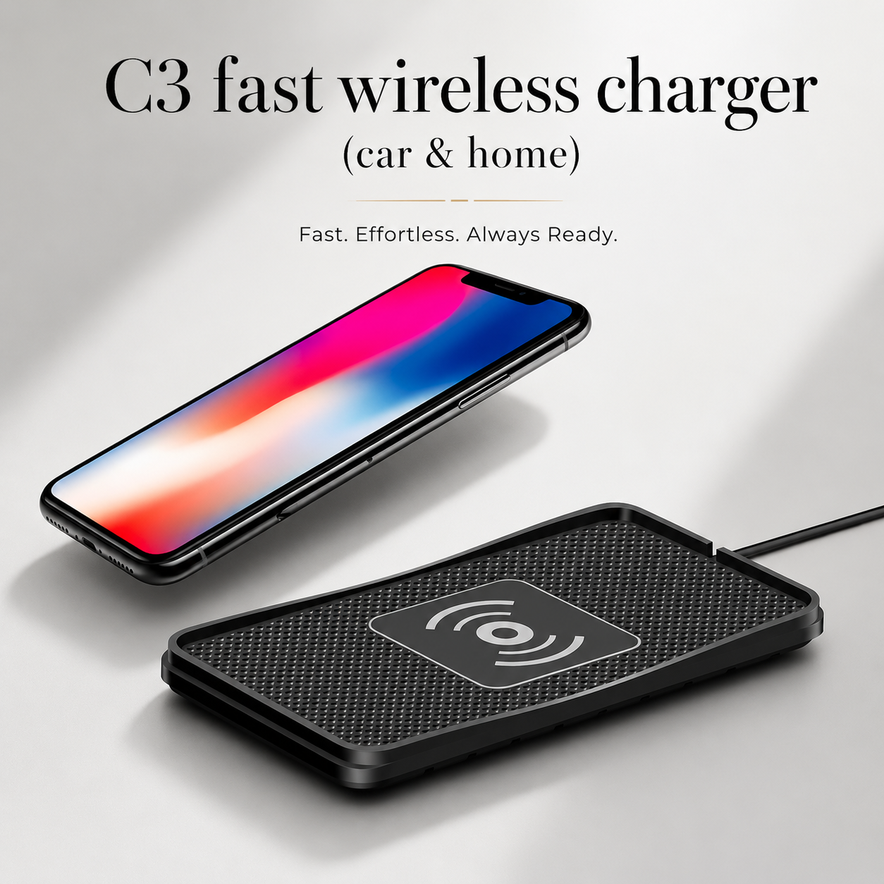 Premium Wireless Car Charger Fast Charging Anti Slip Silicone Pad Dashboard Charging Dock Smartphone Compatible