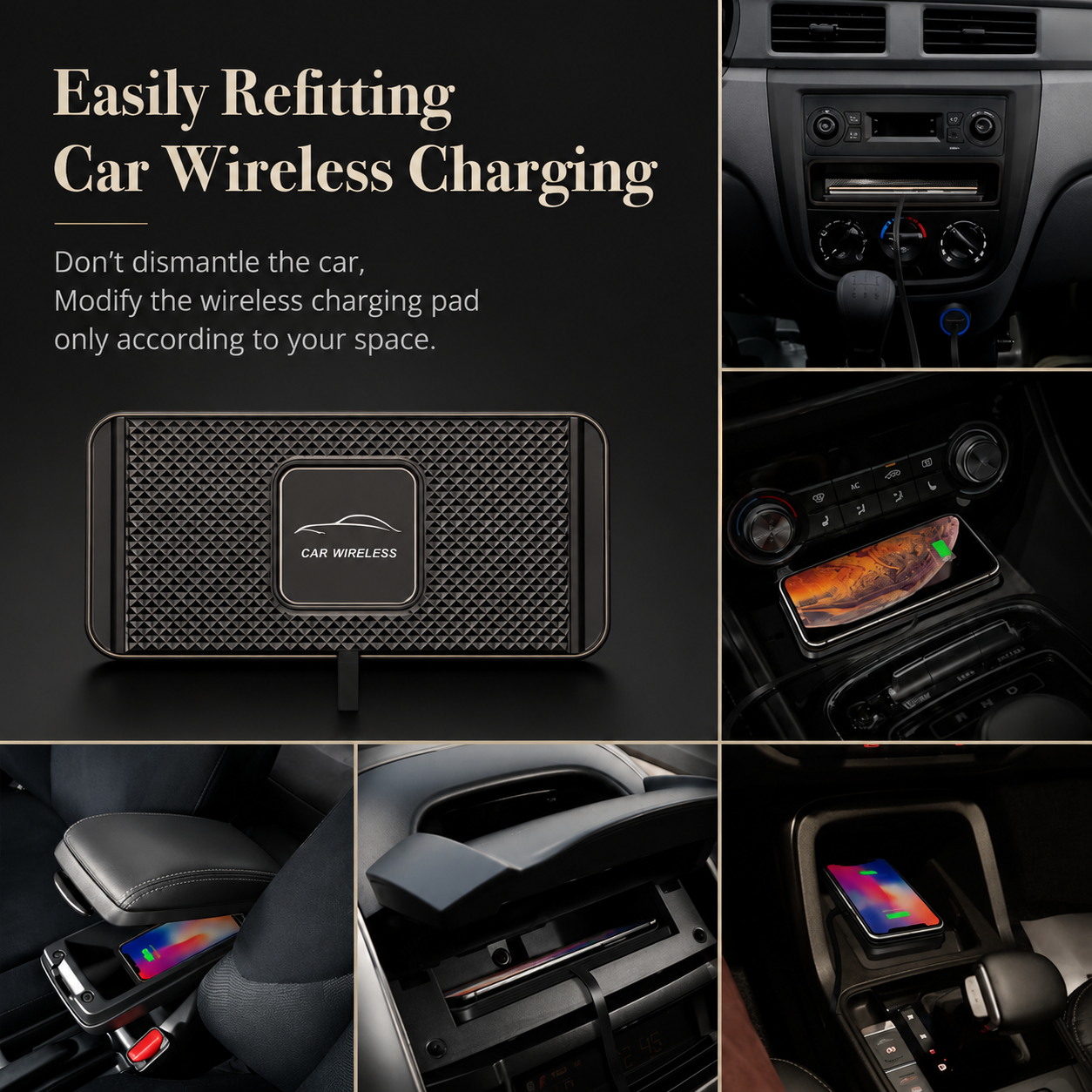 Premium Wireless Car Charger Fast Charging Anti Slip Silicone Pad Dashboard Charging Dock Smartphone Compatible