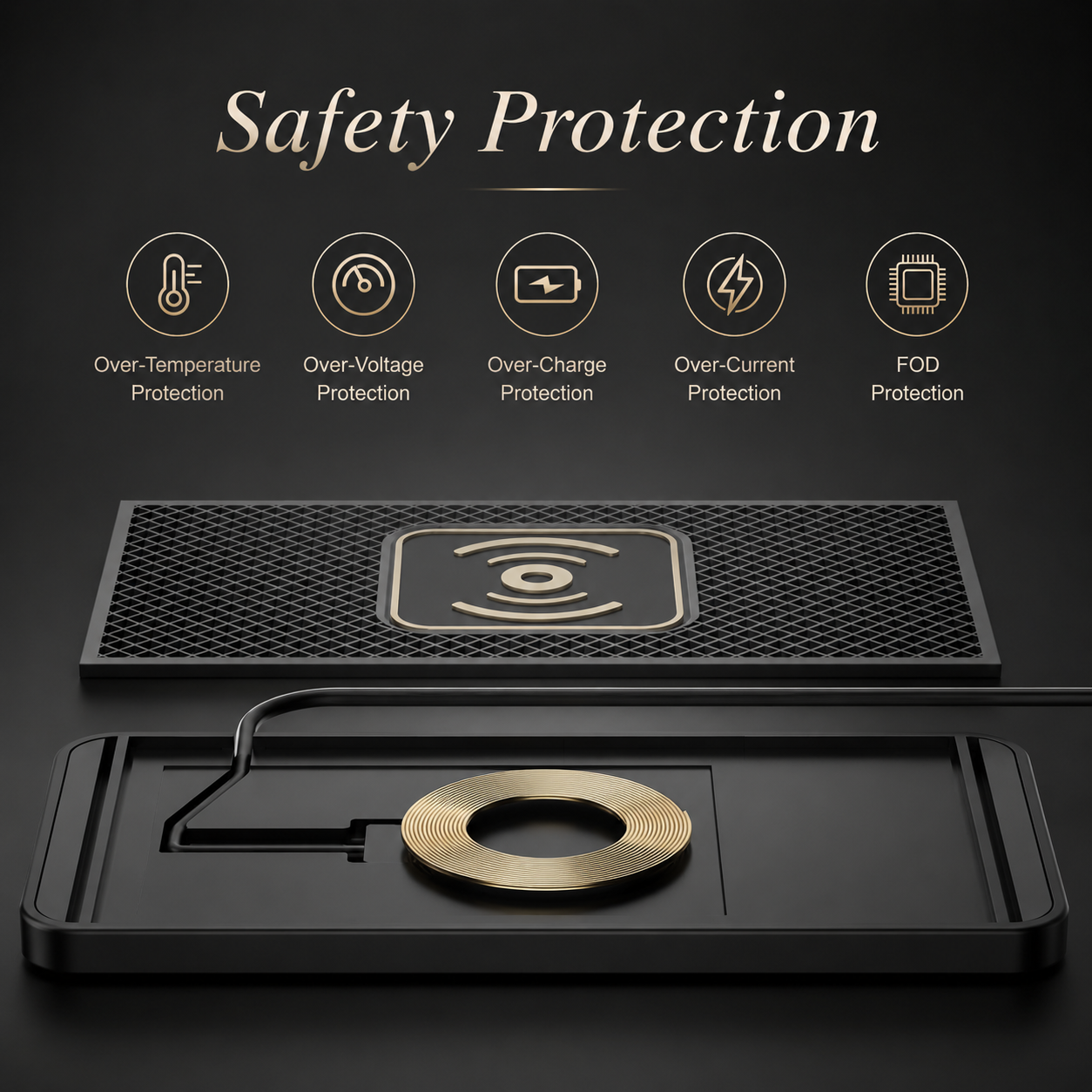 Premium Wireless Car Charger Fast Charging Anti Slip Silicone Pad Dashboard Charging Dock Smartphone Compatible