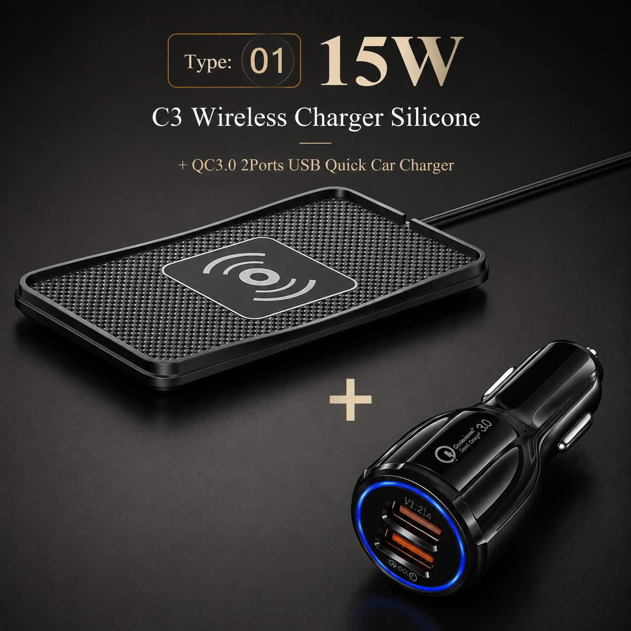 Premium Wireless Car Charger Fast Charging Anti Slip Silicone Pad Dashboard Charging Dock Smartphone Compatible