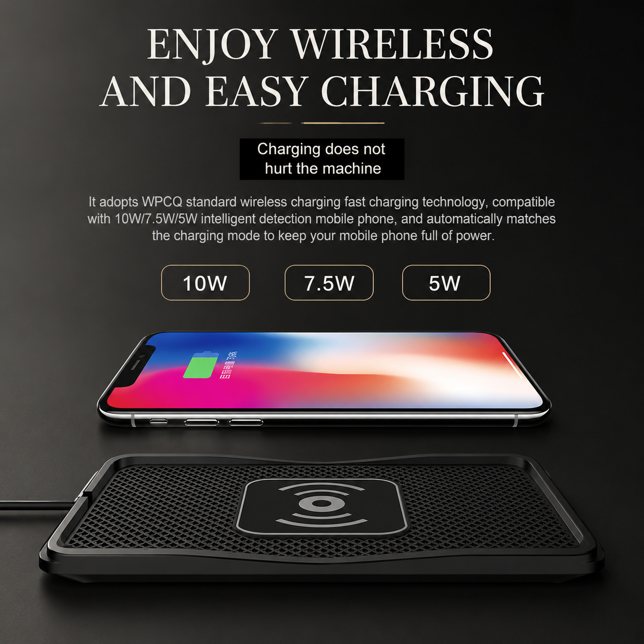 Premium Wireless Car Charger Fast Charging Anti Slip Silicone Pad Dashboard Charging Dock Smartphone Compatible