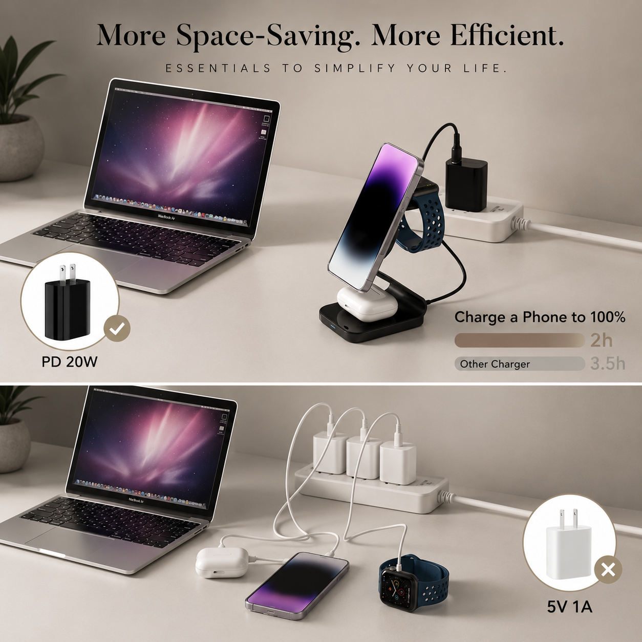 Premium Wireless Charger 3 In 1 Foldable MagSafe Compatible Fast Charging Aluminum Dock Station Magnetic Multi Device Charging Stand