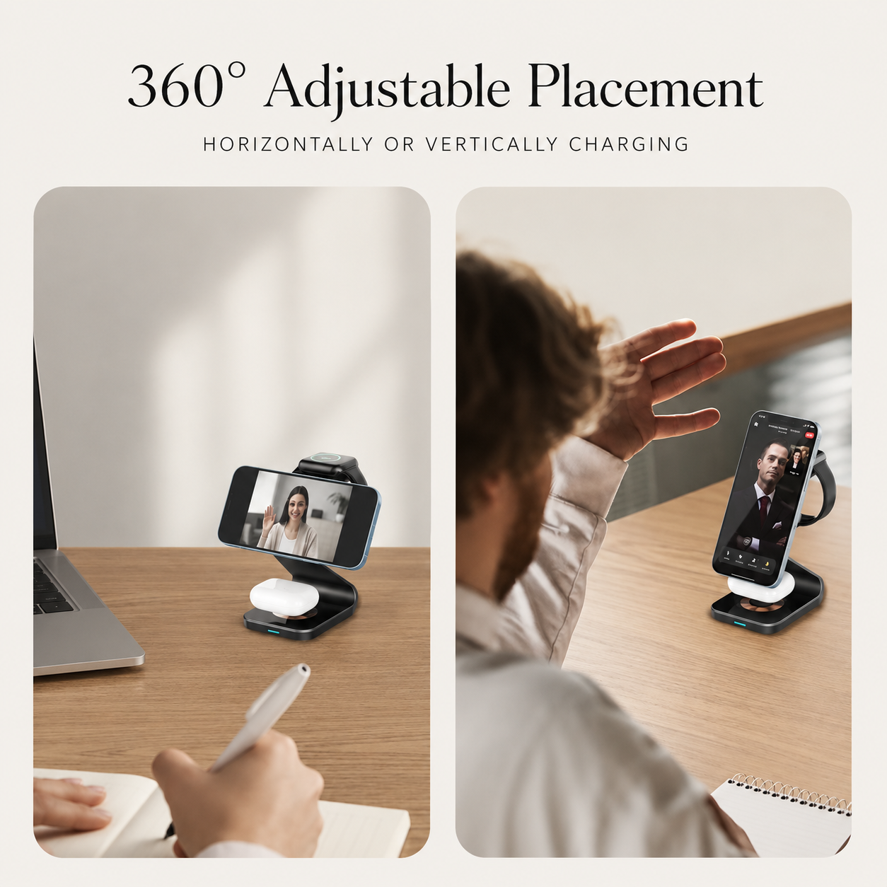 Premium Wireless Charger 3 In 1 Foldable MagSafe Compatible Fast Charging Aluminum Dock Station Magnetic Multi Device Charging Stand