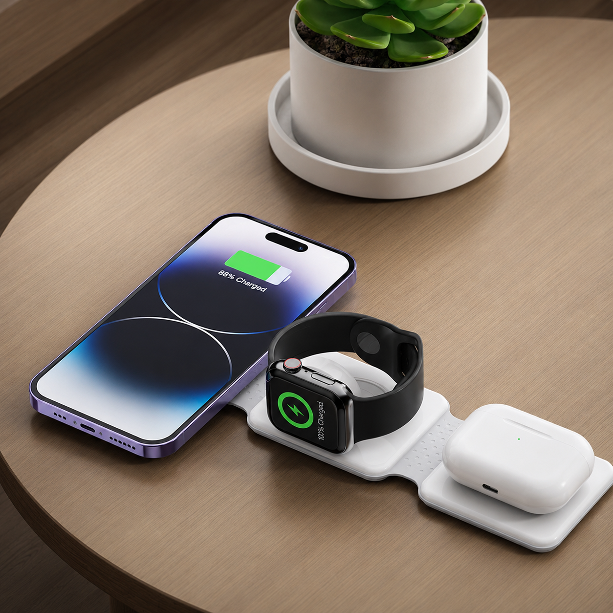 Premium Wireless Charger 3 In 1 Foldable MagSafe Compatible Fast Charging Aluminum Dock Station Magnetic Multi Device Charging Stand