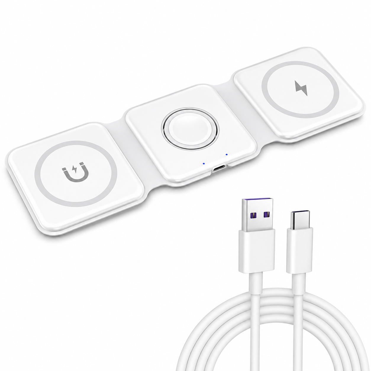 Premium Wireless Charger 3 In 1 Foldable MagSafe Compatible Fast Charging Aluminum Dock Station Magnetic Multi Device Charging Stand