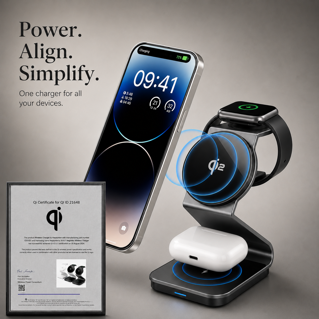 Premium Wireless Charger 3 In 1 Foldable MagSafe Compatible Fast Charging Aluminum Dock Station Magnetic Multi Device Charging Stand