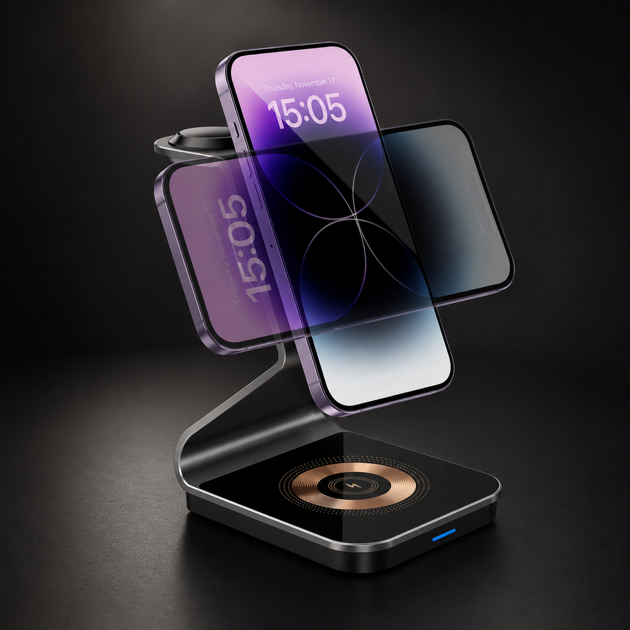 Premium Wireless Charger 3 In 1 Foldable MagSafe Compatible Fast Charging Aluminum Dock Station Magnetic Multi Device Charging Stand