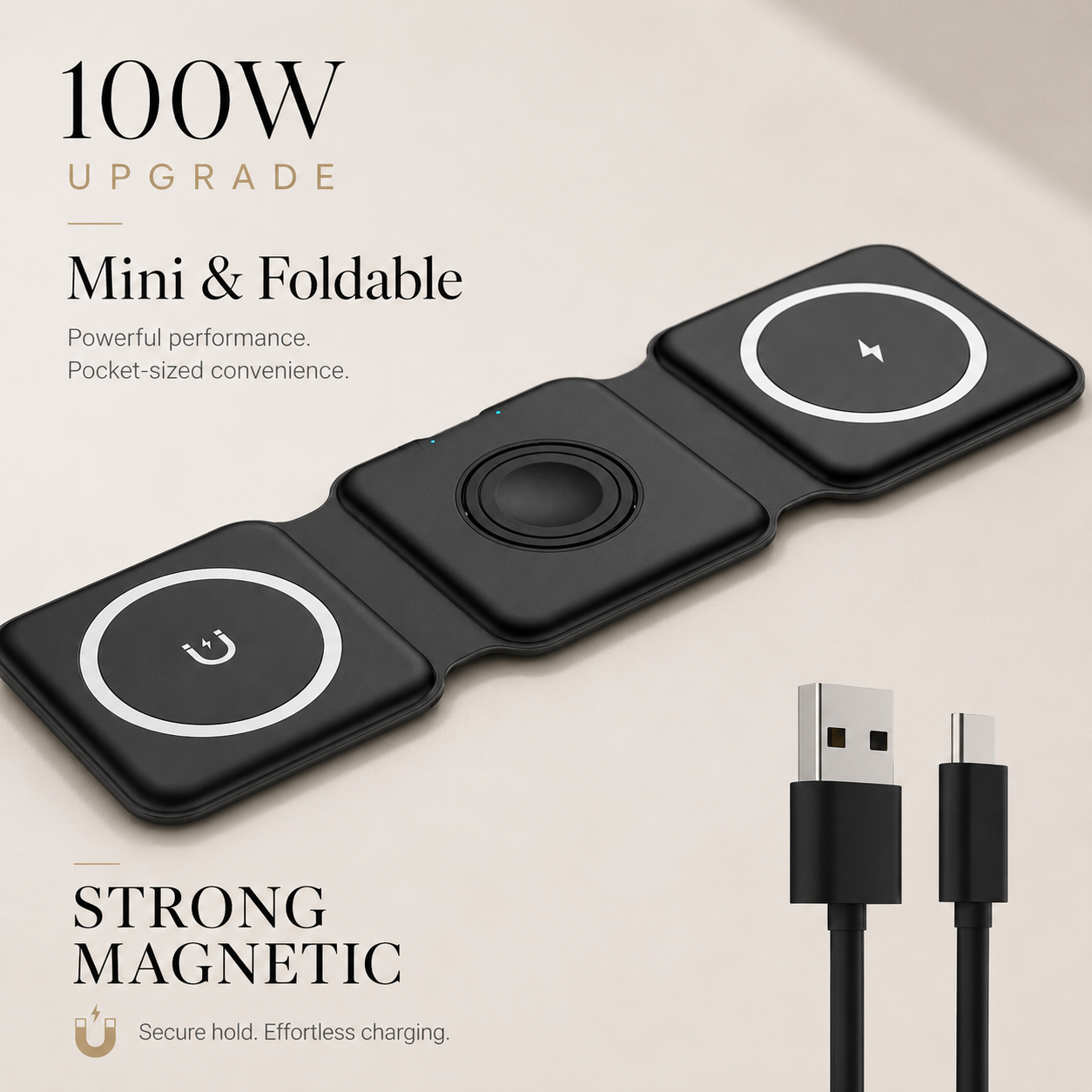 Premium Wireless Charger 3 In 1 Foldable MagSafe Compatible Fast Charging Aluminum Dock Station Magnetic Multi Device Charging Stand