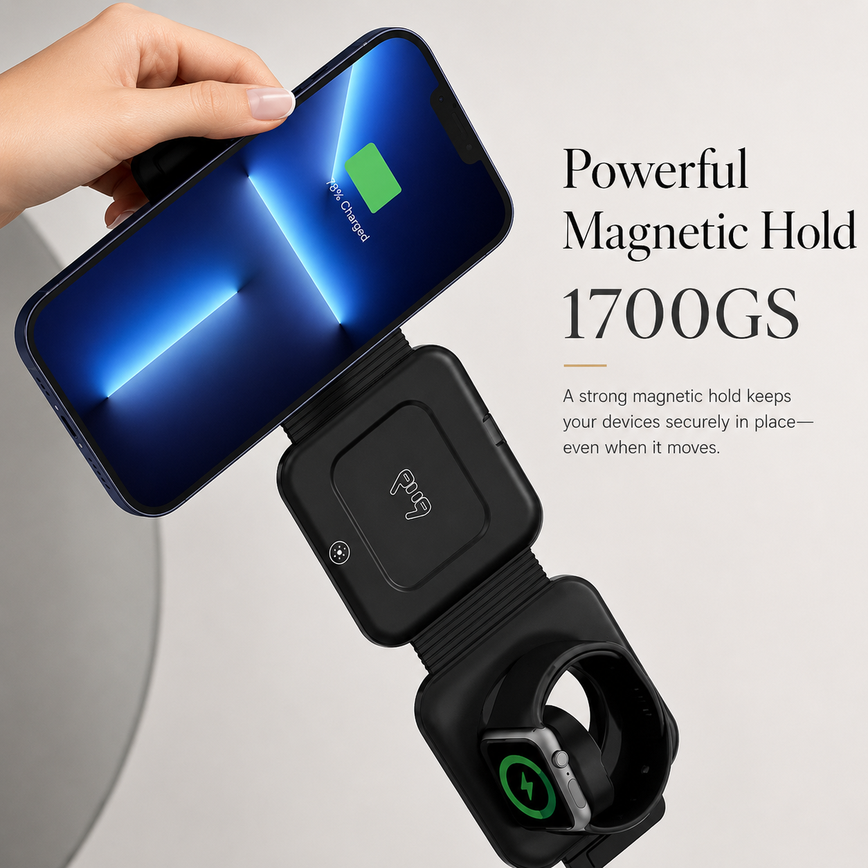 Premium Wireless Charger 3 In 1 Foldable MagSafe Compatible Fast Charging Station Magnetic Portable Charging Dock Smartphone Watch Earbuds