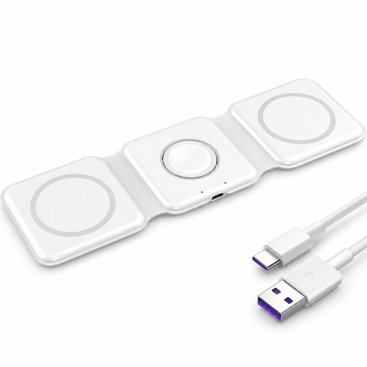 Premium Wireless Charger 3 In 1 Foldable MagSafe Compatible Fast Charging Station Magnetic Portable Charging Dock Smartphone Watch Earbuds