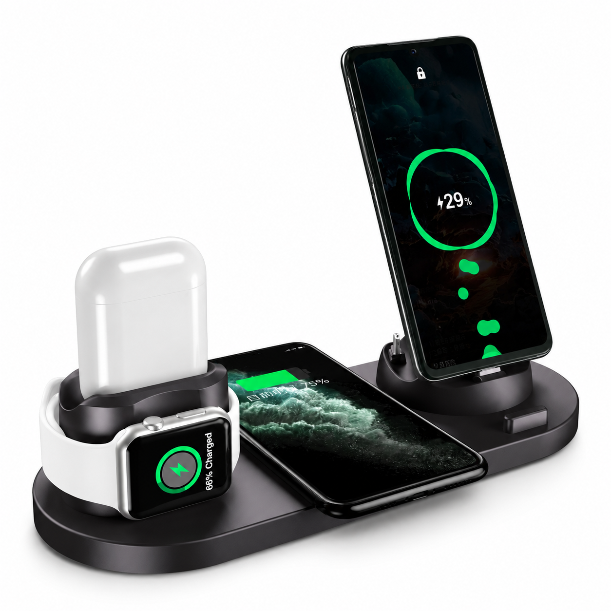 Premium Wireless Charger 7 In 1 Fast Charging Station Foldable Multi Device Charging Dock Smartphone Watch Earbuds Compatible