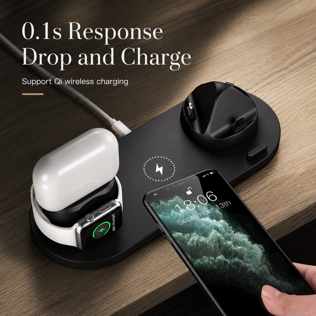 Premium Wireless Charger 7 In 1 Fast Charging Station Foldable Multi Device Charging Dock Smartphone Watch Earbuds Compatible