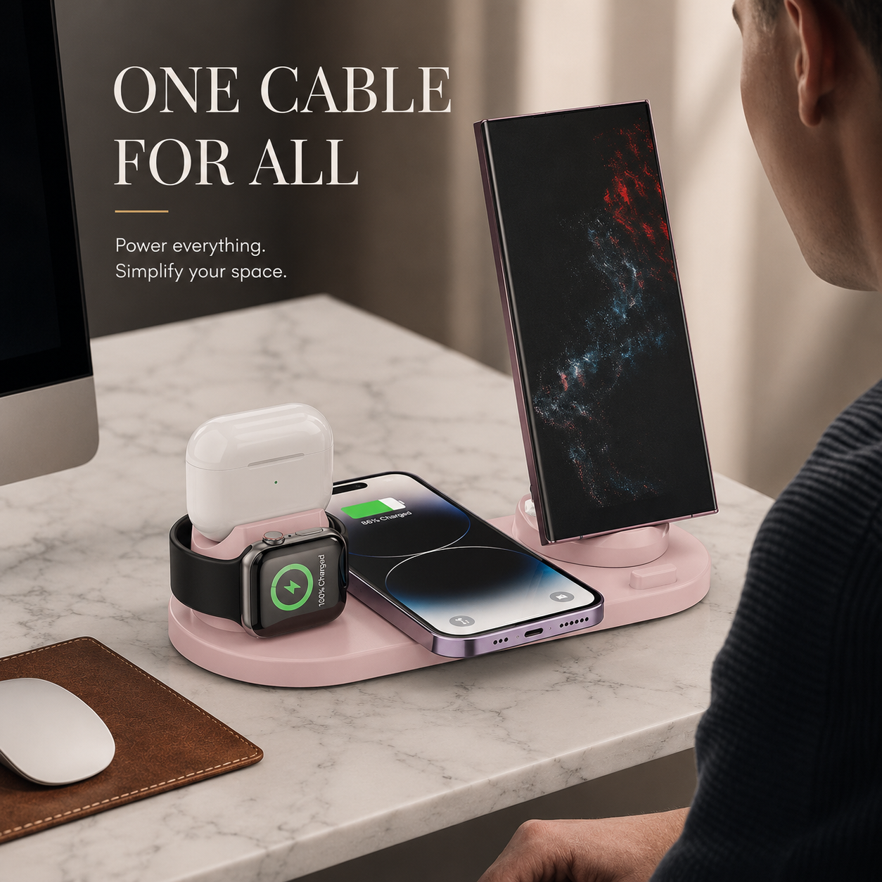 Premium Wireless Charger 7 In 1 Fast Charging Station Foldable Multi Device Charging Dock Smartphone Watch Earbuds Compatible