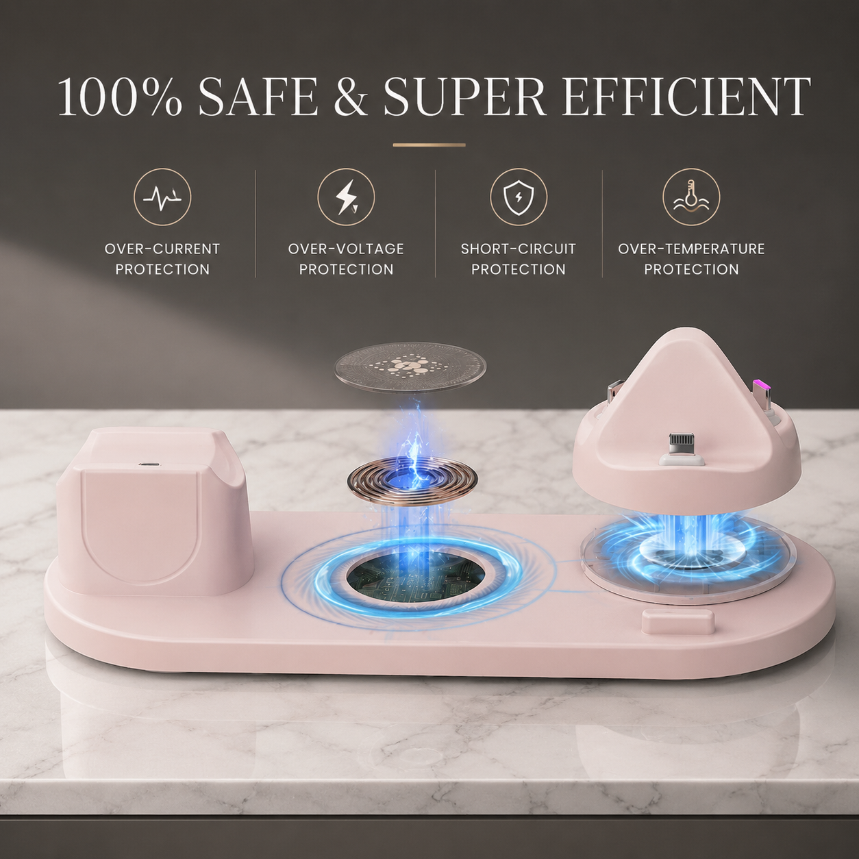 Premium Wireless Charger 7 In 1 Fast Charging Station Foldable Multi Device Charging Dock Smartphone Watch Earbuds Compatible