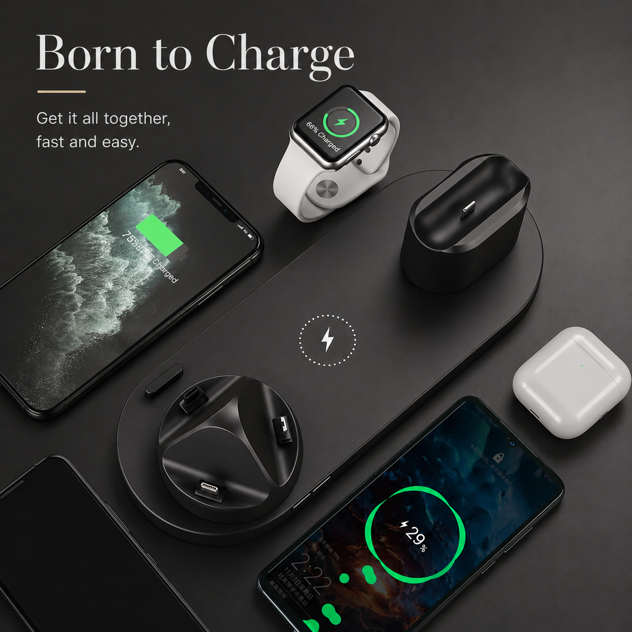 Premium Wireless Charger 7 In 1 Fast Charging Station Foldable Multi Device Charging Dock Smartphone Watch Earbuds Compatible
