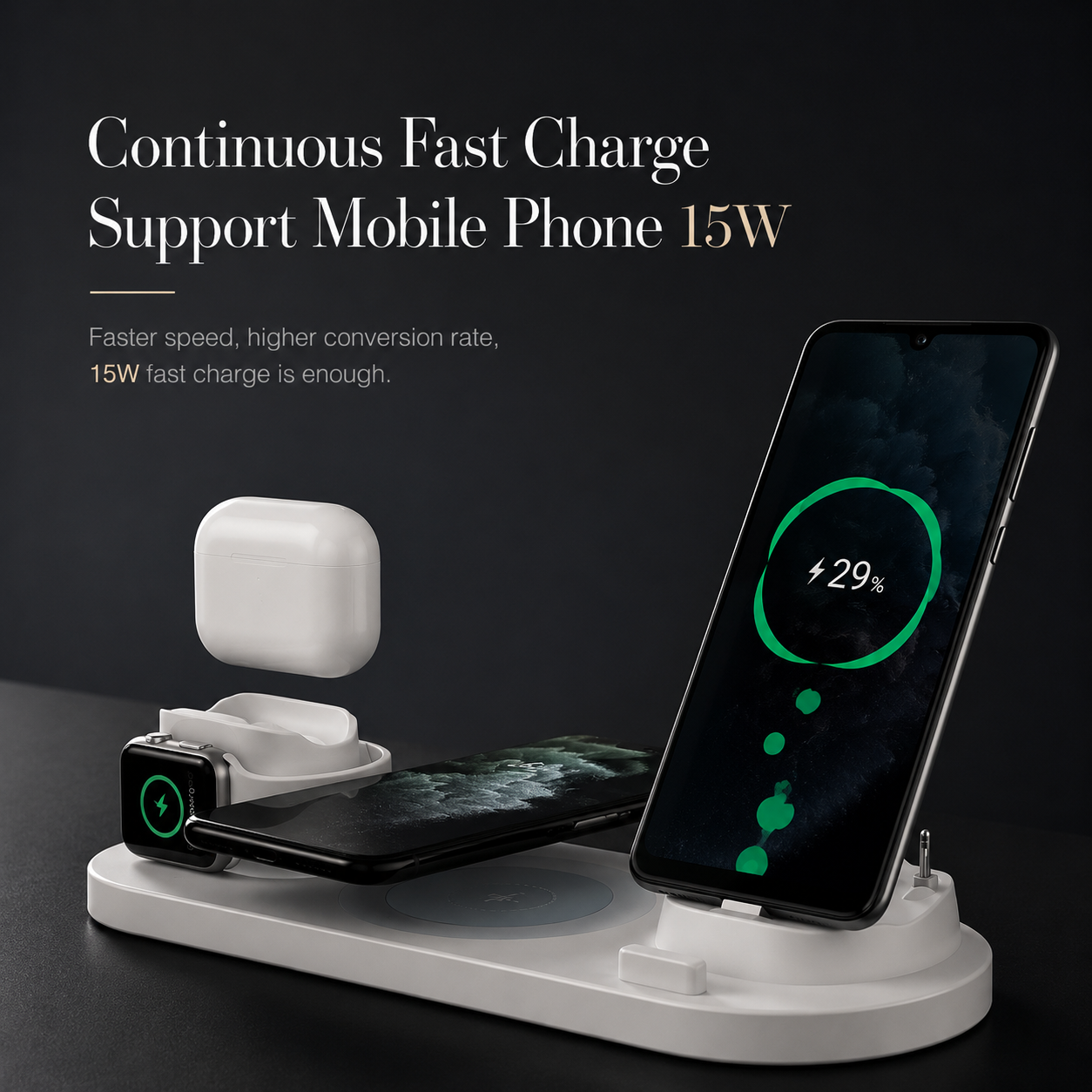 Premium Wireless Charger 7 In 1 Fast Charging Station Foldable Multi Device Charging Dock Smartphone Watch Earbuds Compatible