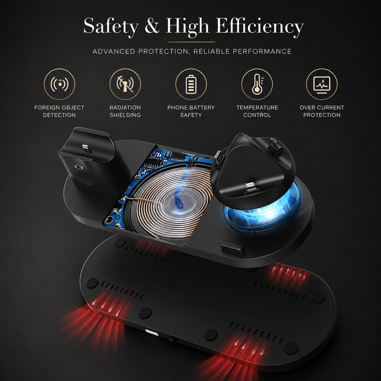 Premium Wireless Charger 7 In 1 Fast Charging Station Foldable Multi Device Charging Dock Smartphone Watch Earbuds Compatible