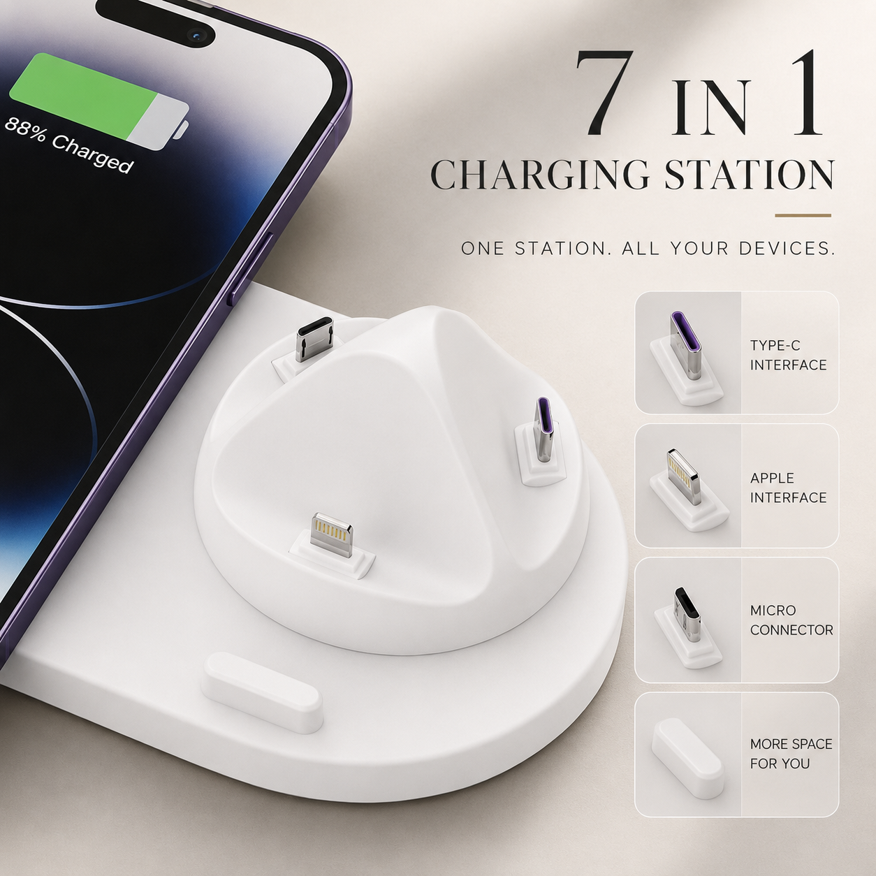 Premium Wireless Charger 7 In 1 Fast Charging Station Foldable Multi Device Charging Dock Smartphone Watch Earbuds Compatible