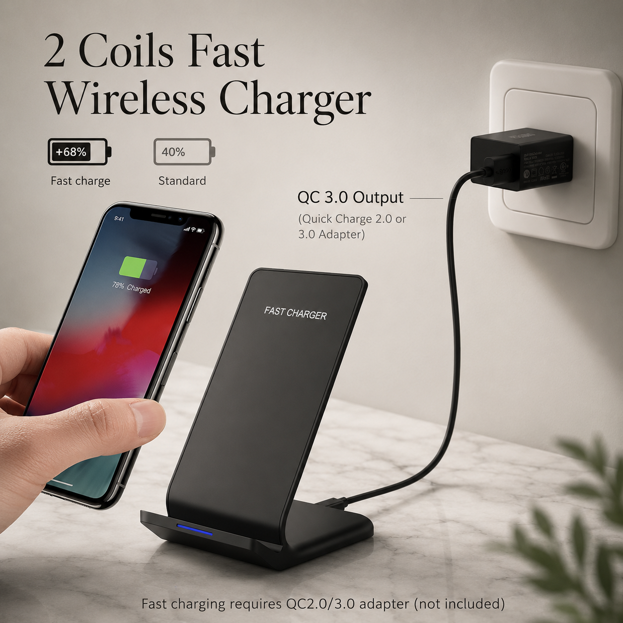 Premium Wireless Charger Fast Charging Foldable Charging Stand Portable Charging Pad Wireless Charging Dock Smartphone Earbuds Compatible