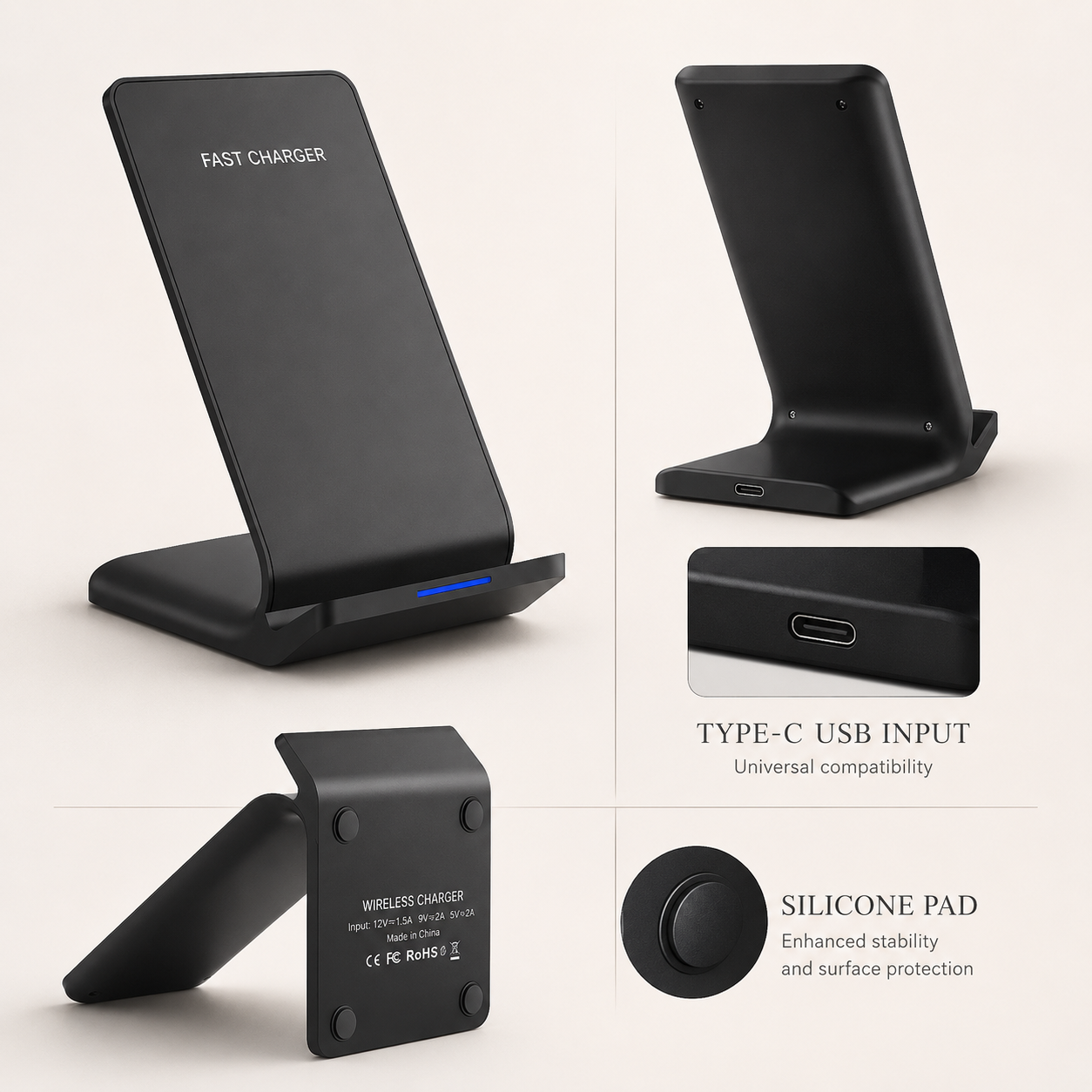 Premium Wireless Charger Fast Charging Foldable Charging Stand Portable Charging Pad Wireless Charging Dock Smartphone Earbuds Compatible