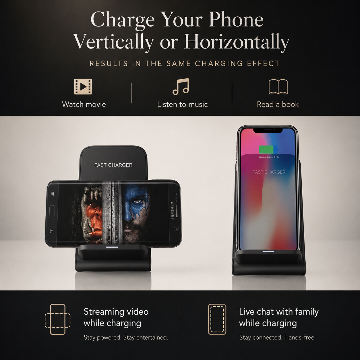 Premium Wireless Charger Fast Charging Foldable Charging Stand Portable Charging Pad Wireless Charging Dock Smartphone Earbuds Compatible