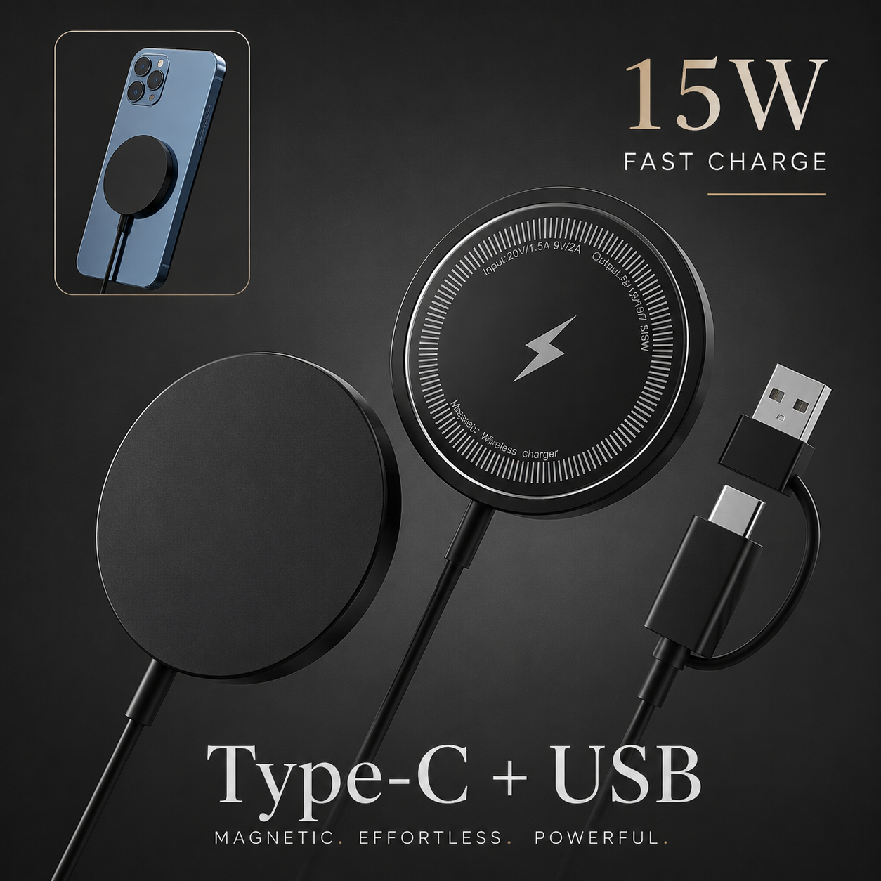 Premium Wireless Charger MagSafe Compatible Fast Charging Magnetic Charging Pad Slim Wireless Charging Dock Smartphone Earbuds Compatible