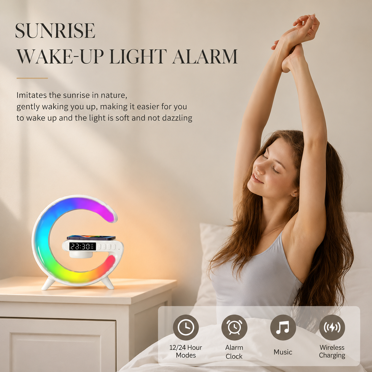 Premium Wireless Charging Station Fast Charging Dock RGB LED Bluetooth Speaker Clock USB C Multi Device Charger