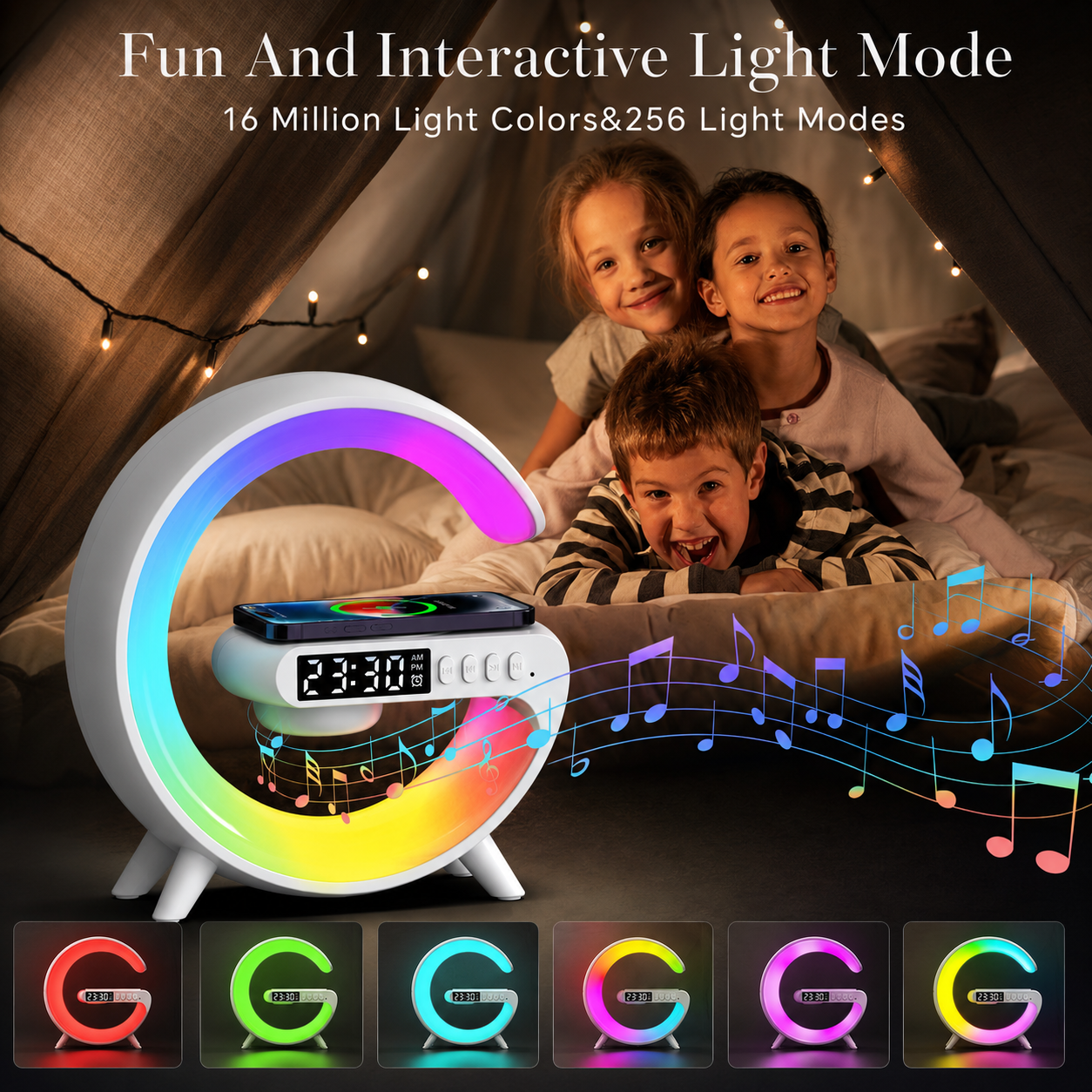 Premium Wireless Charging Station Fast Charging Dock RGB LED Bluetooth Speaker Clock USB C Multi Device Charger