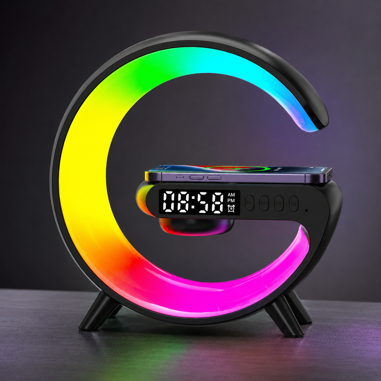Premium Wireless Charging Station Fast Charging Dock RGB LED Bluetooth Speaker Clock USB C Multi Device Charger