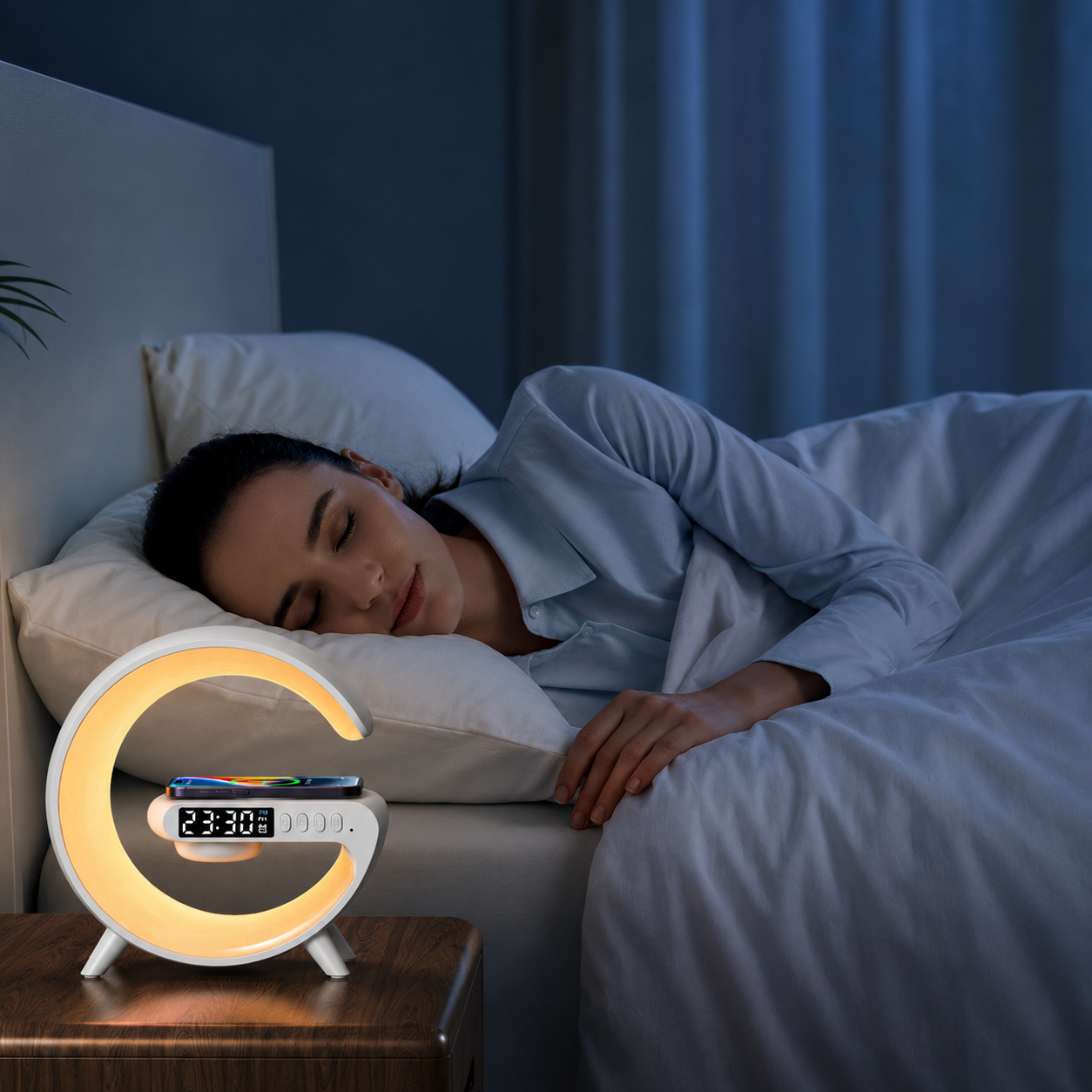 Premium Wireless Charging Station Fast Charging Dock RGB LED Bluetooth Speaker Clock USB C Multi Device Charger