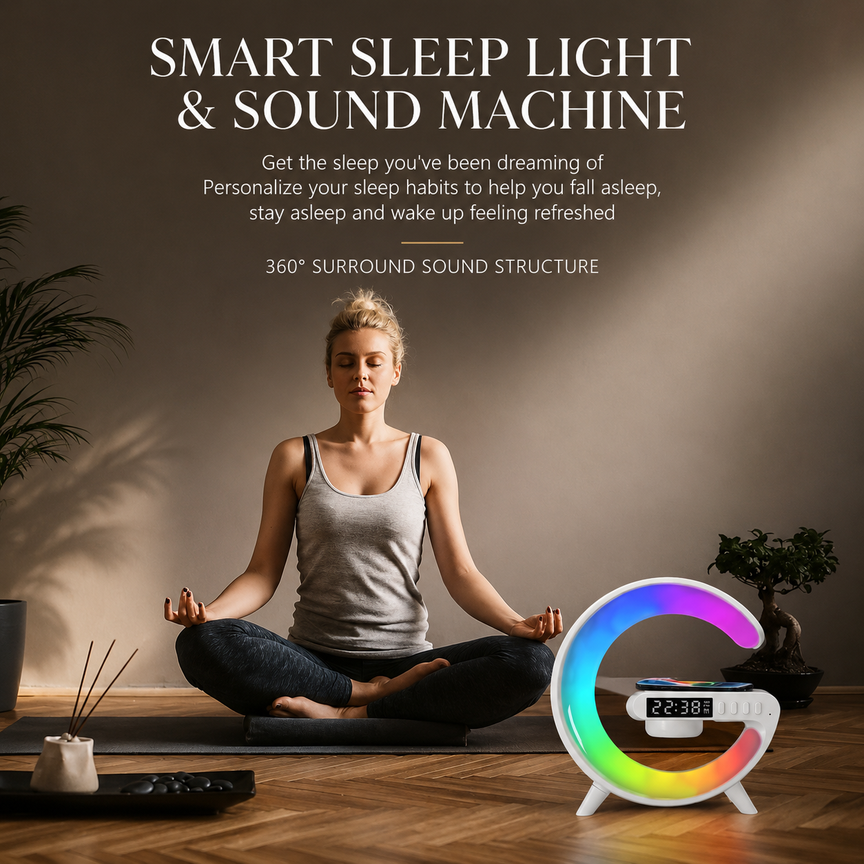 Premium Wireless Charging Station Fast Charging Dock RGB LED Bluetooth Speaker Clock USB C Multi Device Charger