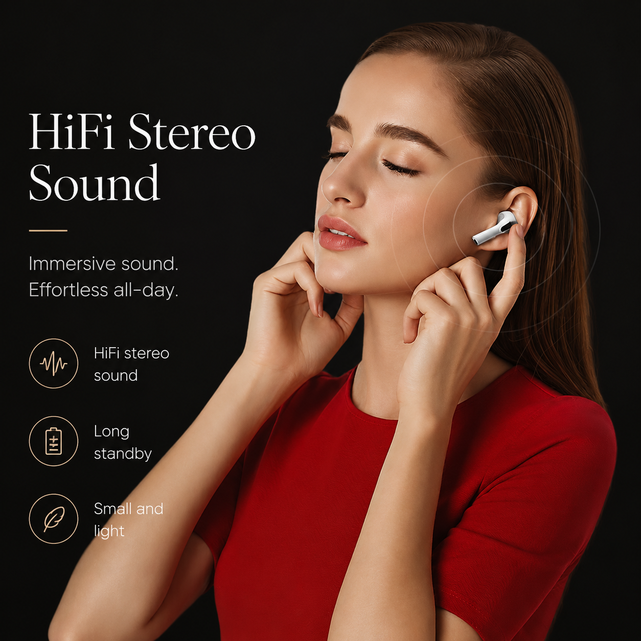 Premium Wireless Earbuds Bluetooth Compatible Touch Control Stereo Sound Sport Headset Mini In Ear Design