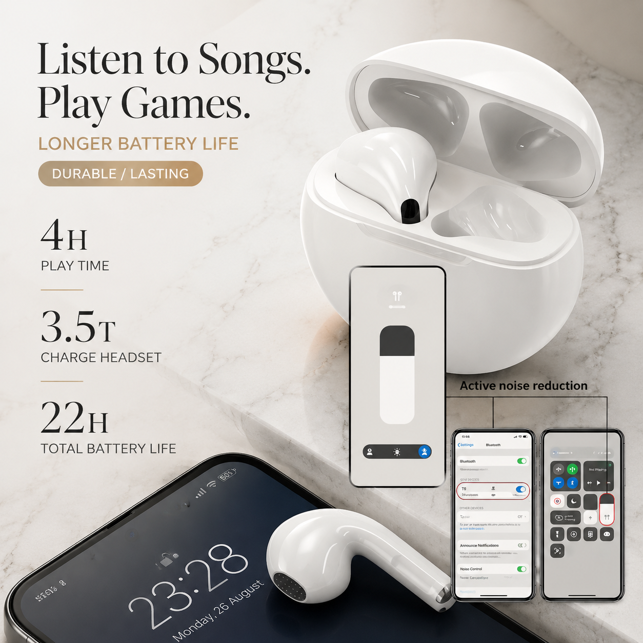 Premium Wireless Earbuds Bluetooth Compatible Touch Control Stereo Sound Sport Headset Mini In Ear Design