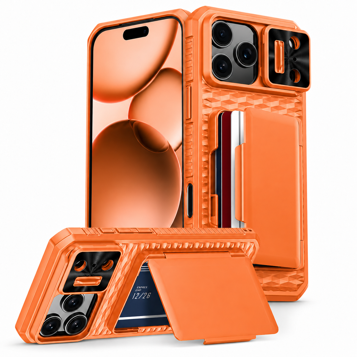 Premium iPhone Case Wallet Card Holder Sliding Camera Cover Stand Shockproof Dual Layer Heavy Duty Full Coverage