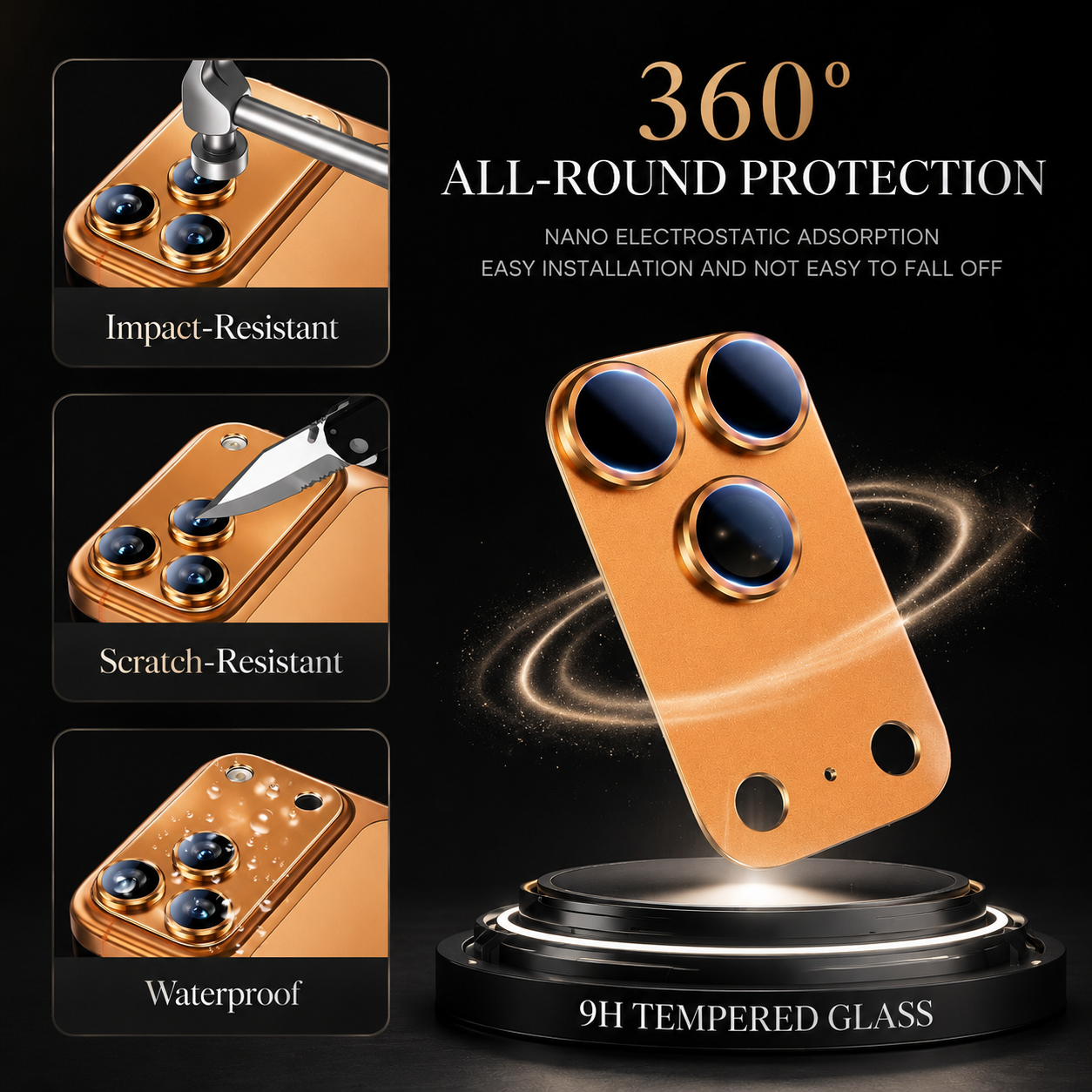 Premium iPhone Camera Lens Protector Tempered Glass Alloy Ring Shatterproof Scratch Resistant Shockproof Precision Fit Protective Cover