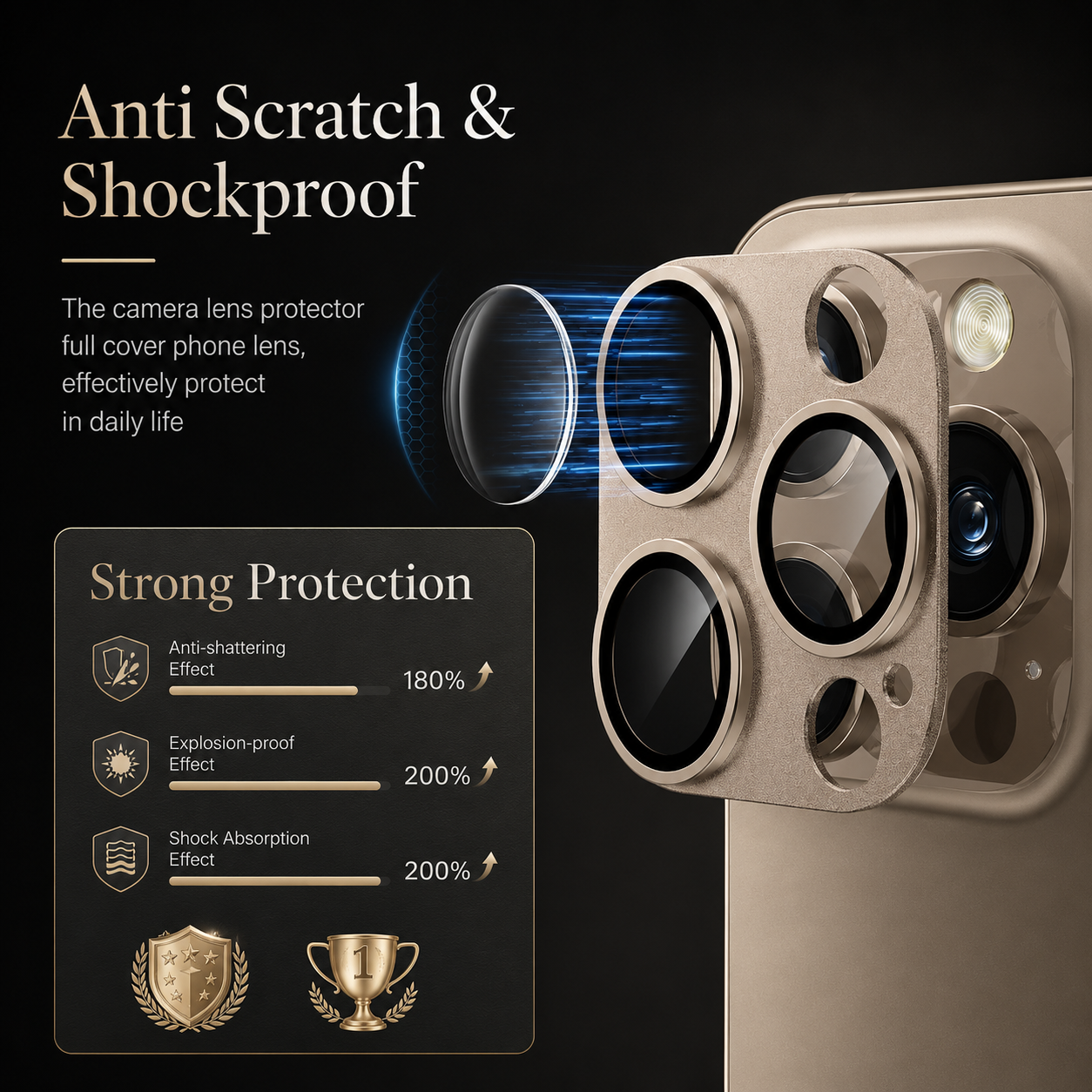 Premium iPhone Camera Lens Protector Tempered Glass Alloy Ring Shatterproof Scratch Resistant Shockproof Precision Fit Protective Cover