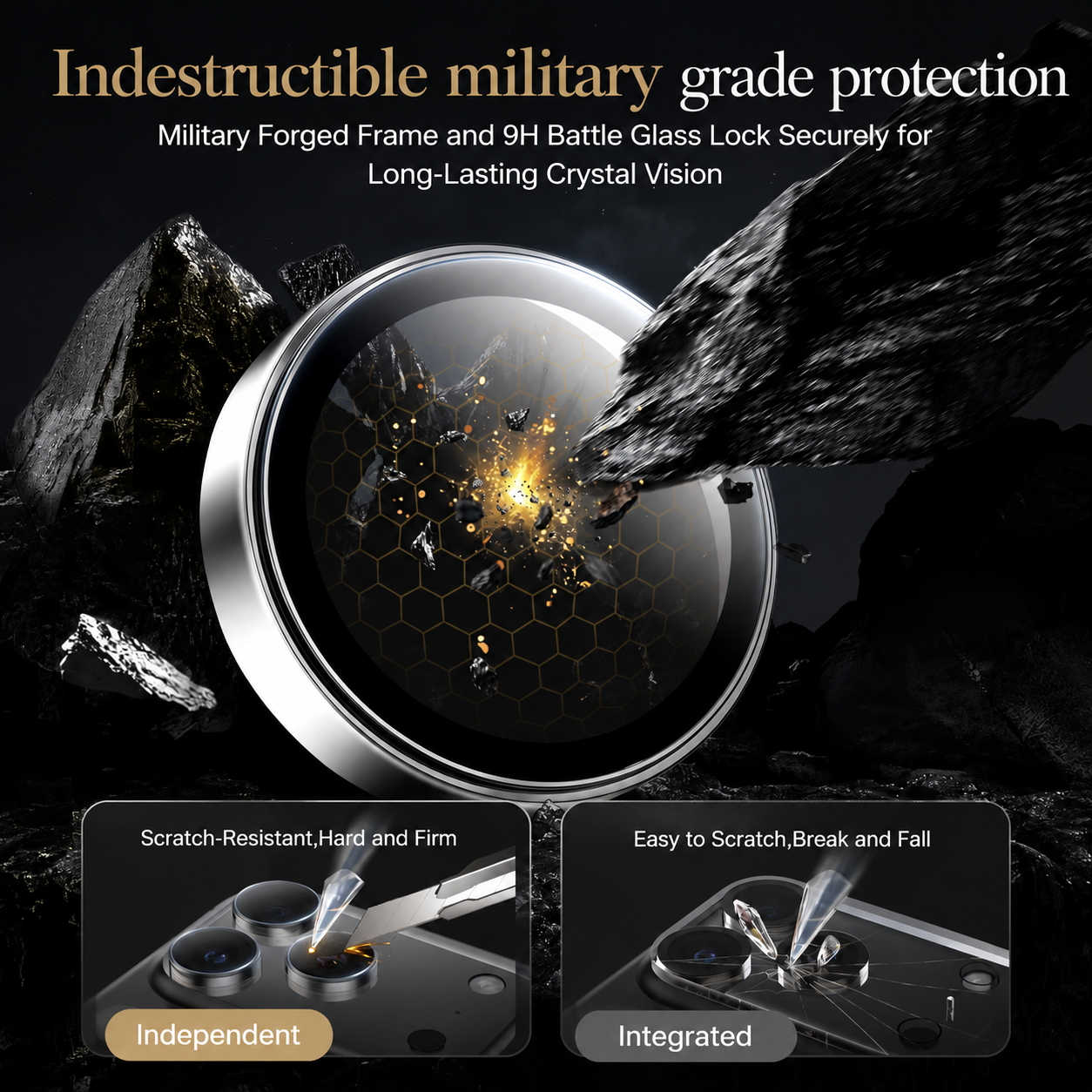 Premium iPhone Camera Lens Protector Tempered Glass Metal Ring Scratch Resistant Shockproof Anti Dust Precision Fit Protective Cover