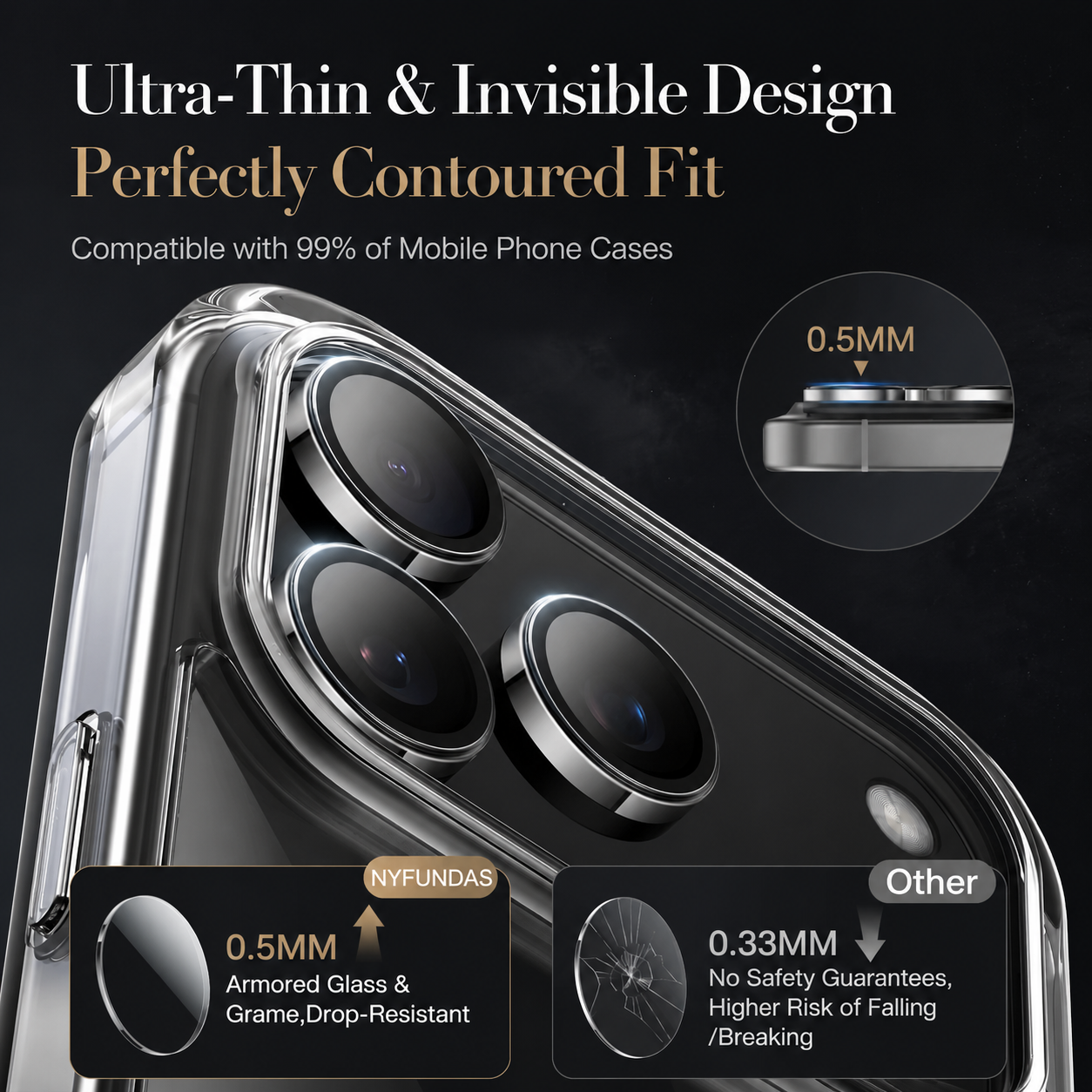 Premium iPhone Camera Lens Protector Tempered Glass Metal Ring Scratch Resistant Shockproof Anti Dust Precision Fit Protective Cover